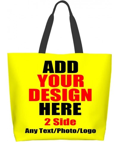 Custom Tote Bag Shoulder Bag Handbag Shopping Bag Add Text Photo Logo Top Handle Satchel Handbag Reusable Yellow $3.61 Satchels