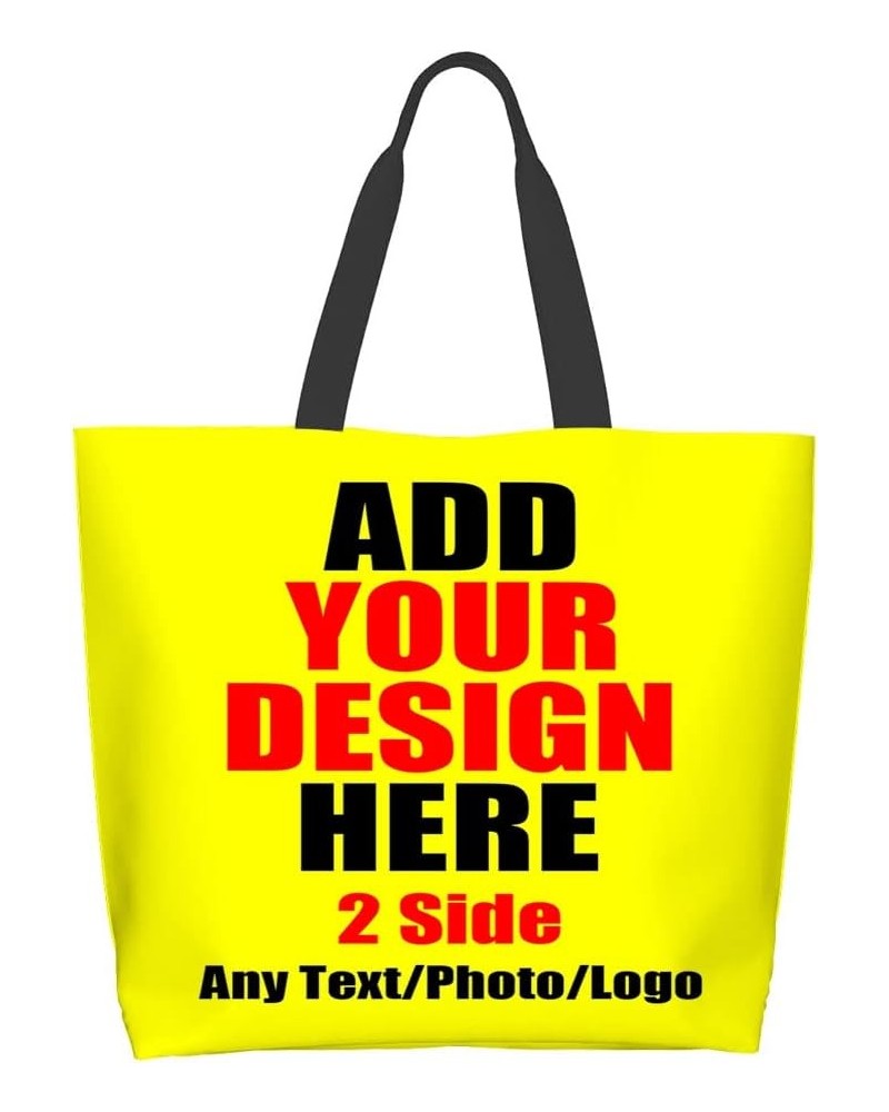 Custom Tote Bag Shoulder Bag Handbag Shopping Bag Add Text Photo Logo Top Handle Satchel Handbag Reusable Yellow $3.61 Satchels