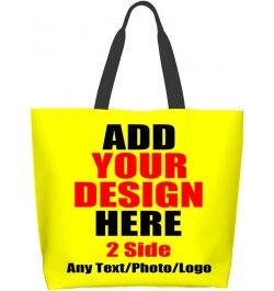 Custom Tote Bag Shoulder Bag Handbag Shopping Bag Add Text Photo Logo Top Handle Satchel Handbag Reusable Yellow $3.61 Satchels