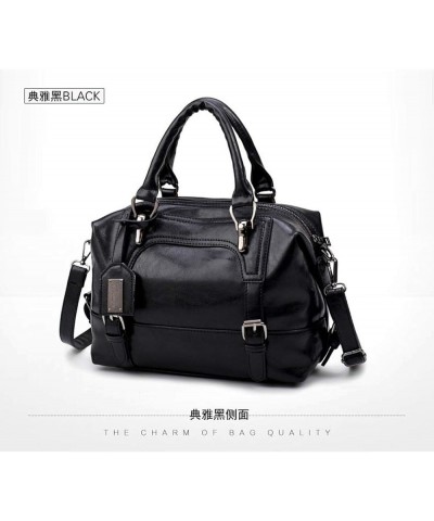 Women's Retro Oil Wax Soft Leather Simple Single Shoulder Boston Bag Portable Oblique Satchel Black $15.99 Satchels