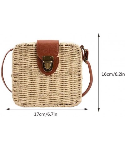 Women's fashionable straw beach bag, summer travel beach shoulder bag, handwoven rattan small square bag, straw hobo b Beige ...