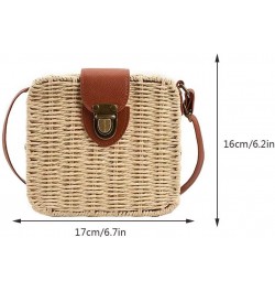 Women's fashionable straw beach bag, summer travel beach shoulder bag, handwoven rattan small square bag, straw hobo b Beige ...