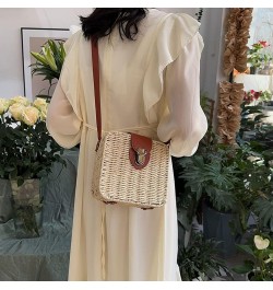 Women's fashionable straw beach bag, summer travel beach shoulder bag, handwoven rattan small square bag, straw hobo b Beige ...