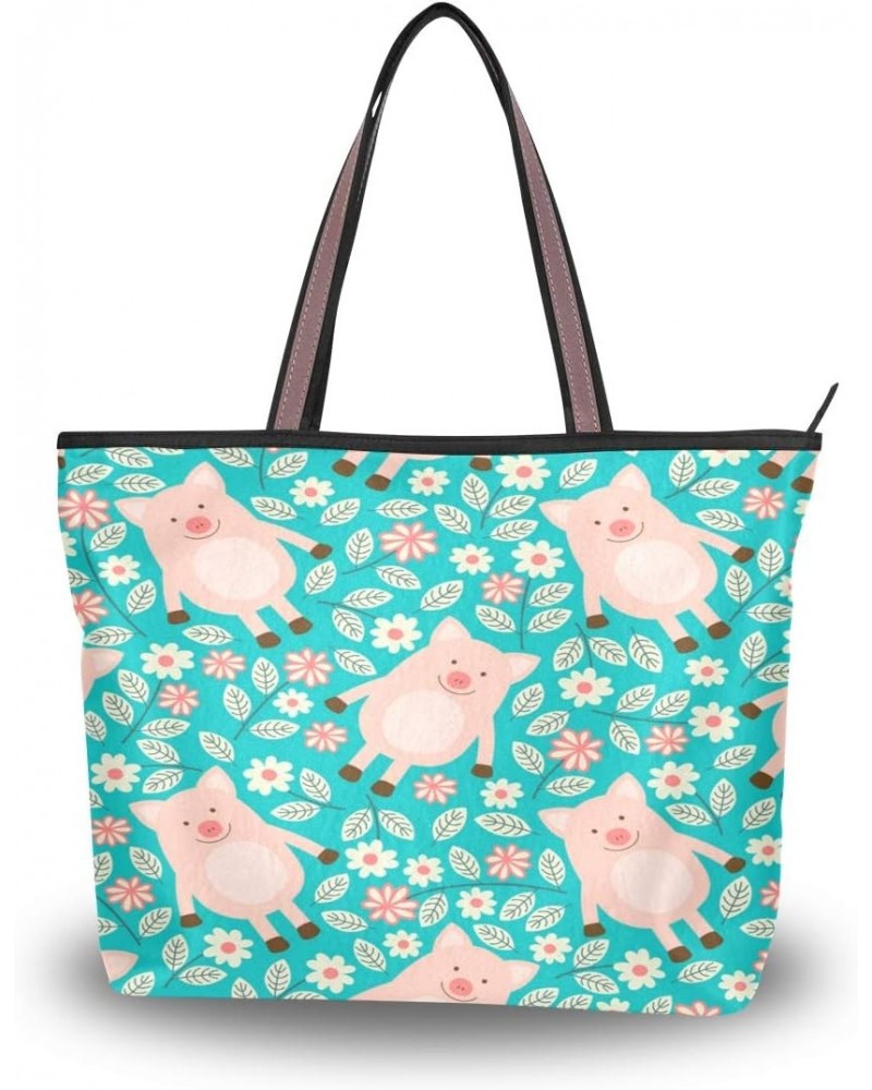 QMXO Animal Pig Floral Flower Handbags and Purse for Women Tote Bag Large Capacity Top Handle Shopper Shoulder Bag $12.65 Totes