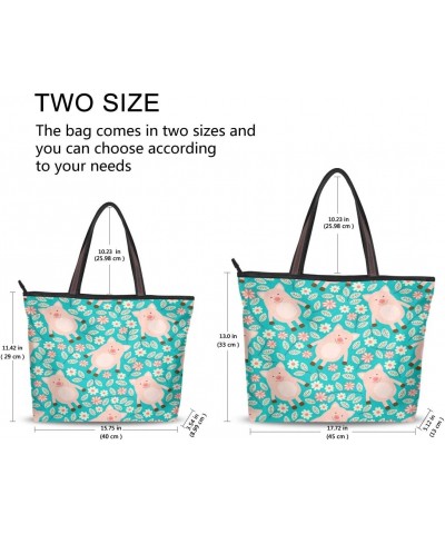 QMXO Animal Pig Floral Flower Handbags and Purse for Women Tote Bag Large Capacity Top Handle Shopper Shoulder Bag $12.65 Totes