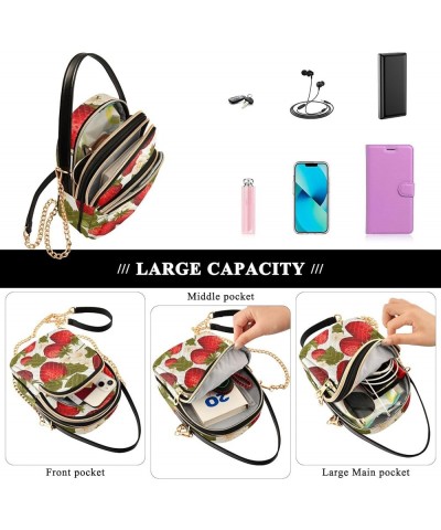 Colorful Tropical Leaves Crossbody Handbag with Chain Strap, Women's Crossbody Bag, Small Crossbody Purses for Women Strawber...