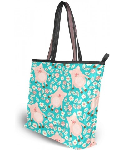 QMXO Animal Pig Floral Flower Handbags and Purse for Women Tote Bag Large Capacity Top Handle Shopper Shoulder Bag $12.65 Totes