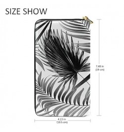 Vintage Retro Seamless Hand Drawn Sketch Black Tropical Palm Trees Women Leather Zipper Long Wallet, Large Capacity Organizer...