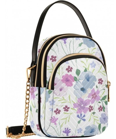 Puple Floral Flowers Crossbody Bags for Women Small Shoulder with Detachable Straps, Trendy Cell Phone Purse Shoulder Handbag...