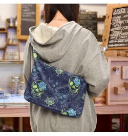 Plush Underarm Bag, (Blue Grunge Skull) Fluffy Shoulder Bag Women Ladies Tote Bag, Cute Furry Purse, Small Handbag Bag for Au...