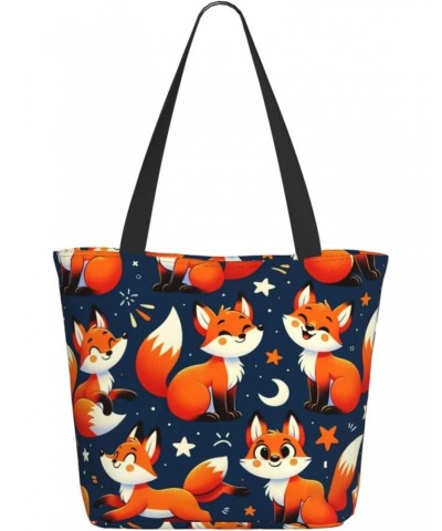 Women Shoulder Bag Kawaii-Cute-Fox-Funny Foldable Tote Bag With Zipper Closure Casual Shopping Purse Daily Bag $18.24 Totes