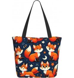 Women Shoulder Bag Kawaii-Cute-Fox-Funny Foldable Tote Bag With Zipper Closure Casual Shopping Purse Daily Bag $18.24 Totes