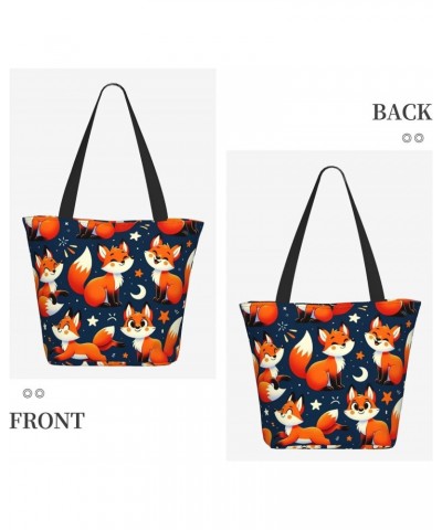 Women Shoulder Bag Kawaii-Cute-Fox-Funny Foldable Tote Bag With Zipper Closure Casual Shopping Purse Daily Bag $18.24 Totes