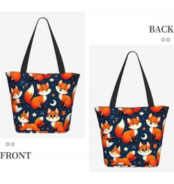 Women Shoulder Bag Kawaii-Cute-Fox-Funny Foldable Tote Bag With Zipper Closure Casual Shopping Purse Daily Bag $18.24 Totes