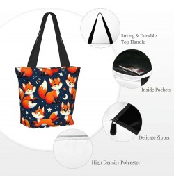 Women Shoulder Bag Kawaii-Cute-Fox-Funny Foldable Tote Bag With Zipper Closure Casual Shopping Purse Daily Bag $18.24 Totes