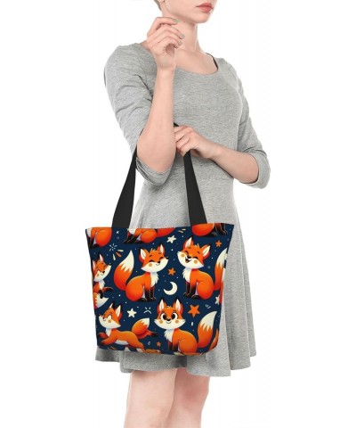 Women Shoulder Bag Kawaii-Cute-Fox-Funny Foldable Tote Bag With Zipper Closure Casual Shopping Purse Daily Bag $18.24 Totes