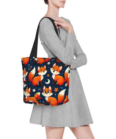 Women Shoulder Bag Kawaii-Cute-Fox-Funny Foldable Tote Bag With Zipper Closure Casual Shopping Purse Daily Bag $18.24 Totes