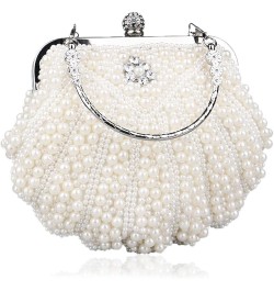 Pearl Bead Women Evening Bag Bead Rhinestone Wedding Party Clutch Purse With Chain White $19.51 Evening Bags