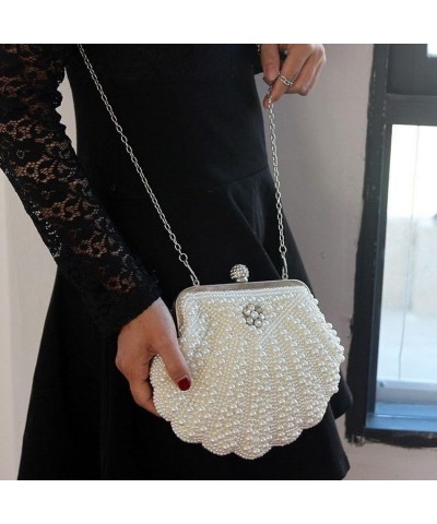 Pearl Bead Women Evening Bag Bead Rhinestone Wedding Party Clutch Purse With Chain White $19.51 Evening Bags