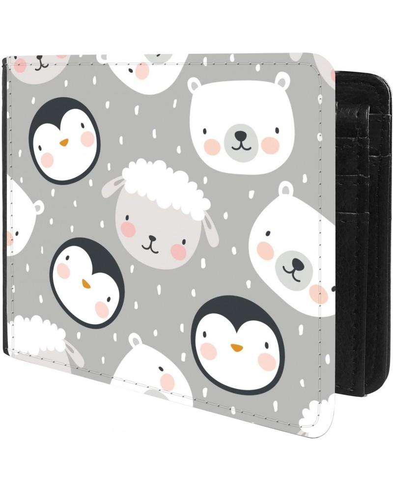 Unique Desige Pattern - Adorable Animal Pattern With Penguin Sheep and Bear, Slim Front Pocket Wallet Billfold RFID Blocking ...