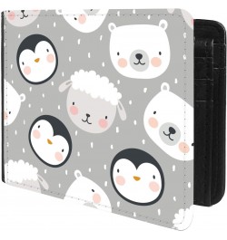 Unique Desige Pattern - Adorable Animal Pattern With Penguin Sheep and Bear, Slim Front Pocket Wallet Billfold RFID Blocking ...