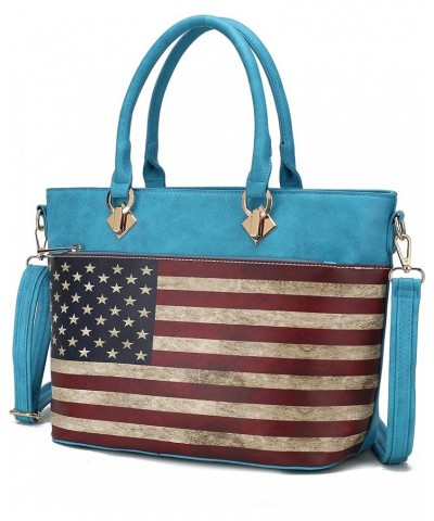 USA Tote Crossbody Bag for Women, American Flag Vegan Leather Top-Handle Messenger, Satchel Shoulder bag Purse Lilian Turquoi...