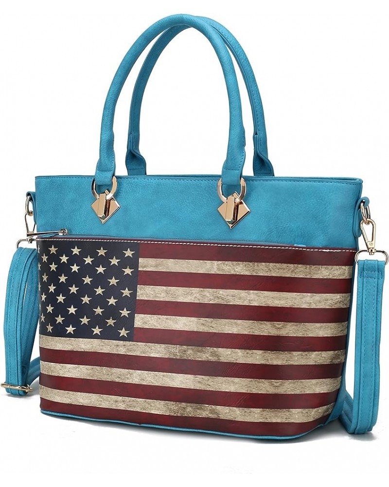 USA Tote Crossbody Bag for Women, American Flag Vegan Leather Top-Handle Messenger, Satchel Shoulder bag Purse Lilian Turquoi...