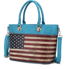 USA Tote Crossbody Bag for Women, American Flag Vegan Leather Top-Handle Messenger, Satchel Shoulder bag Purse Lilian Turquoi...