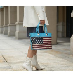 USA Tote Crossbody Bag for Women, American Flag Vegan Leather Top-Handle Messenger, Satchel Shoulder bag Purse Lilian Turquoi...