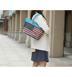 USA Tote Crossbody Bag for Women, American Flag Vegan Leather Top-Handle Messenger, Satchel Shoulder bag Purse Lilian Turquoi...