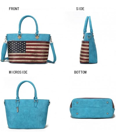 USA Tote Crossbody Bag for Women, American Flag Vegan Leather Top-Handle Messenger, Satchel Shoulder bag Purse Lilian Turquoi...