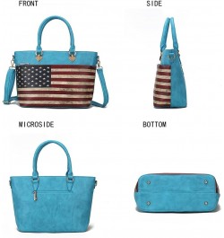 USA Tote Crossbody Bag for Women, American Flag Vegan Leather Top-Handle Messenger, Satchel Shoulder bag Purse Lilian Turquoi...