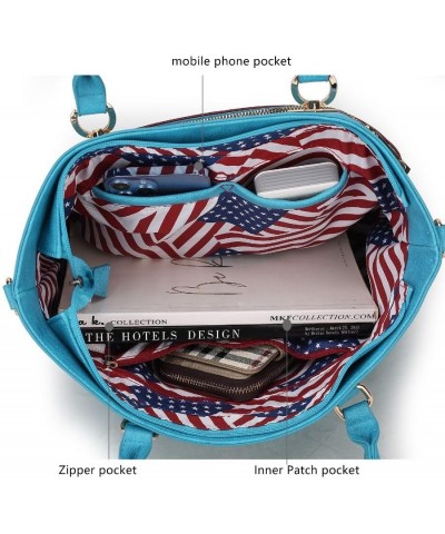 USA Tote Crossbody Bag for Women, American Flag Vegan Leather Top-Handle Messenger, Satchel Shoulder bag Purse Lilian Turquoi...