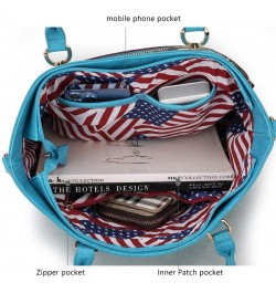 USA Tote Crossbody Bag for Women, American Flag Vegan Leather Top-Handle Messenger, Satchel Shoulder bag Purse Lilian Turquoi...