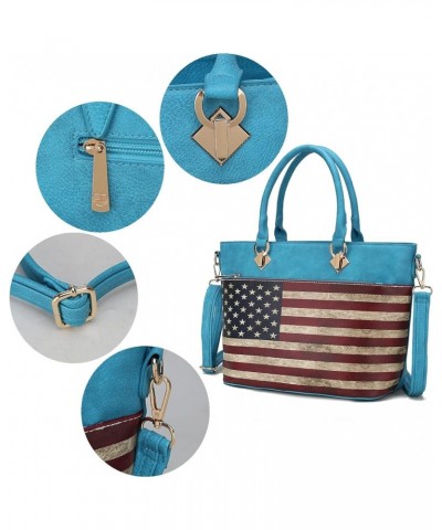 USA Tote Crossbody Bag for Women, American Flag Vegan Leather Top-Handle Messenger, Satchel Shoulder bag Purse Lilian Turquoi...