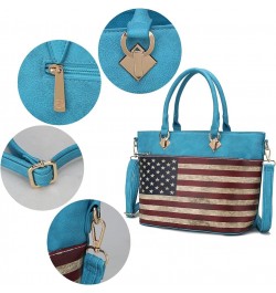 USA Tote Crossbody Bag for Women, American Flag Vegan Leather Top-Handle Messenger, Satchel Shoulder bag Purse Lilian Turquoi...