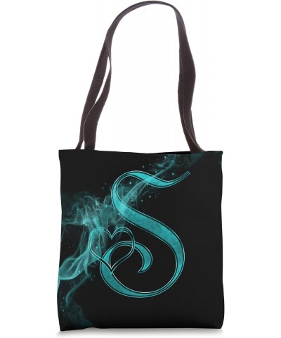 Smoke Heart Letter S Teal Fire Steam Fog Whirl Love Name Tote Bag $10.27 Totes