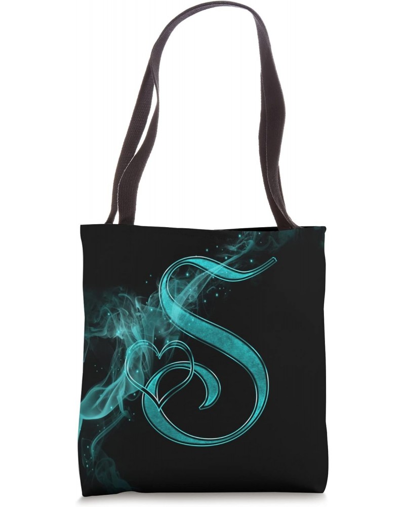 Smoke Heart Letter S Teal Fire Steam Fog Whirl Love Name Tote Bag $10.27 Totes