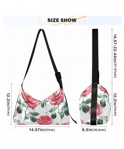 Roses Flowers Hobo Shoulder Bag for Women Men PU Leather Crossbody Bag Slouchy Tote Handbags for Traveling Shopping Working $...