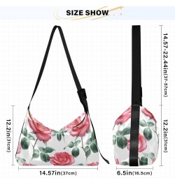 Roses Flowers Hobo Shoulder Bag for Women Men PU Leather Crossbody Bag Slouchy Tote Handbags for Traveling Shopping Working $...