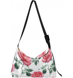 Roses Flowers Hobo Shoulder Bag for Women Men PU Leather Crossbody Bag Slouchy Tote Handbags for Traveling Shopping Working $...