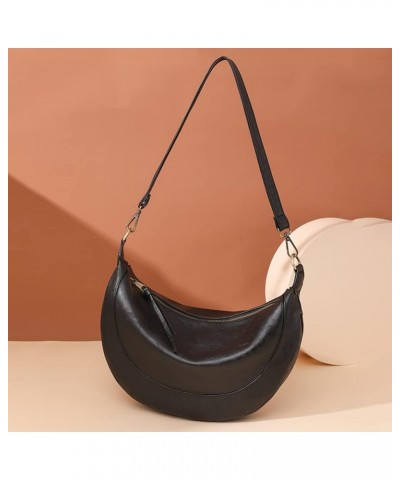 Fashion Half Moon Handbag Large Capacity Adjustable Guitar Strap Shopping Tote Bag PU Leather for Weekend Vacation Black $16....