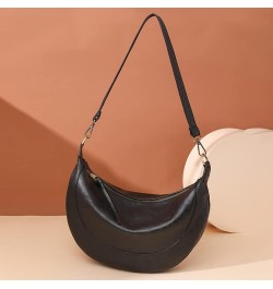 Fashion Half Moon Handbag Large Capacity Adjustable Guitar Strap Shopping Tote Bag PU Leather for Weekend Vacation Black $16....