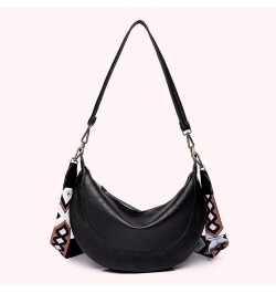 Fashion Half Moon Handbag Large Capacity Adjustable Guitar Strap Shopping Tote Bag PU Leather for Weekend Vacation Black $16....