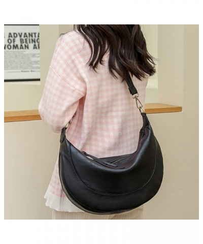 Fashion Half Moon Handbag Large Capacity Adjustable Guitar Strap Shopping Tote Bag PU Leather for Weekend Vacation Black $16....