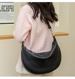 Fashion Half Moon Handbag Large Capacity Adjustable Guitar Strap Shopping Tote Bag PU Leather for Weekend Vacation Black $16....