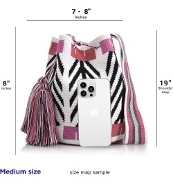 Designer Collection, Handwoven Hobo Bucket Bag in Wayuu Crochet Juba Pattern $54.83 Crossbody Bags