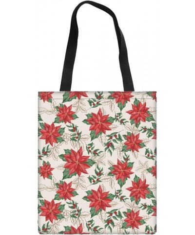 Christmas Tree and Music Graphic Aesthetic Tote Bag for Women Canvas Shoulder Bags Handbag Tote Bag Poinsettia $8.80 Totes