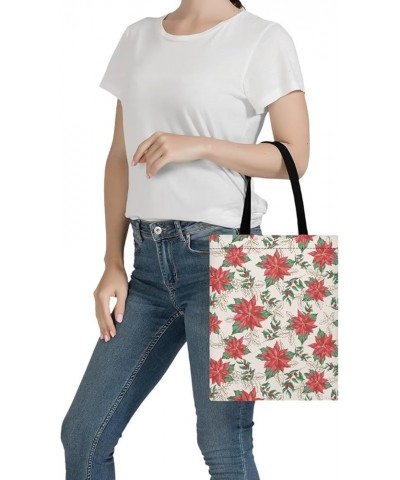 Christmas Tree and Music Graphic Aesthetic Tote Bag for Women Canvas Shoulder Bags Handbag Tote Bag Poinsettia $8.80 Totes