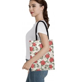 Christmas Tree and Music Graphic Aesthetic Tote Bag for Women Canvas Shoulder Bags Handbag Tote Bag Poinsettia $8.80 Totes